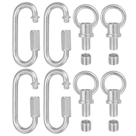 PATIKIL M10 Fine Thread Lamp Female Loop Holder with M12 Adapter Chain Quick Link, Lifting Eye Nut Hook Ring Structural Support to Chandelier, 44 lbs Load Silver Tone Pack of 4