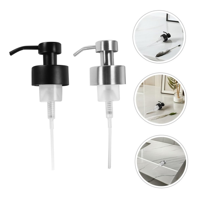 IWOWHERO 2pcs Stainless Steel Lotion Pump Head Dispenser Black Soap
