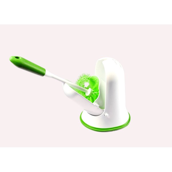 EVERCLEAN Euro Toilet Bowl Brush with Caddy Brush Holder - Sleek Brush Conceal Canister & Rubber Non-Slip Grip to Prevent Sliding - Aqua/White (6696)