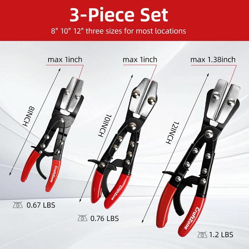 3-Piece Ratcheting Hose Pinch Off Pliers Set 8" 10" 12"
