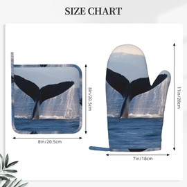 Whale Tail Oven Mitts and Pot Holders Set 2Pcs Heat Resistant Oven Gloves Hot Pads Silicone Kitchen Mitts Potholders for Cooking Baking Grilling