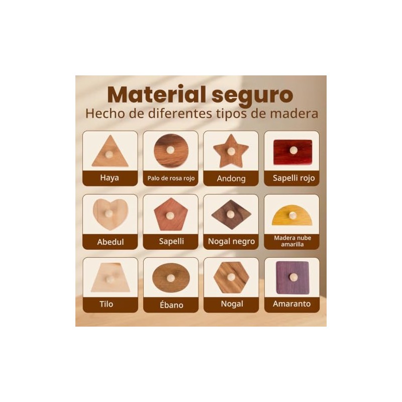 Adena Montessori Rompecabezas de madera para bebés de 12 a