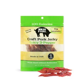 Big Fork Craft Pork Jerky – Spicy 3-Pepper Flavor | Bacon-Inspired, Small-Batch Jerky Made from 100% Berkshire Pork | Keto, Paleo, Gluten-Free, High-Protein Snack | 8 Bags (2.25 oz Each)