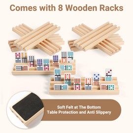 uvcany Mexican Train Dominoes Set with 8 Wooden Trays/Racks, Double 15 Dominos Travel Set with 8 Tiles Holders, 136 Tiles Double 15 Colored Dominoes Game Set with Zippered Case for Family Kids