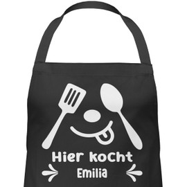 Geschenk mit Namen personalisiert by Shirtracer - Apron - Cooking Apron - Hier kocht mit Namen I Gift Kitchen Accessories Funny, 3 Black