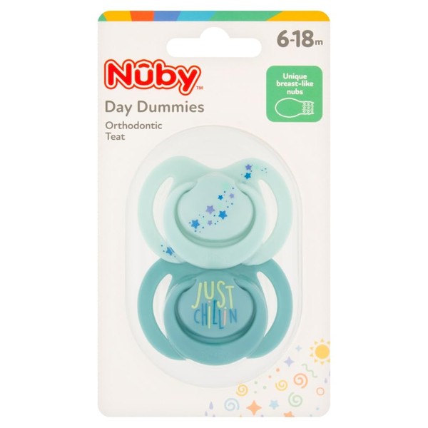 Nuby Mixed Colour Day Soothers 6-18 Month 2pk