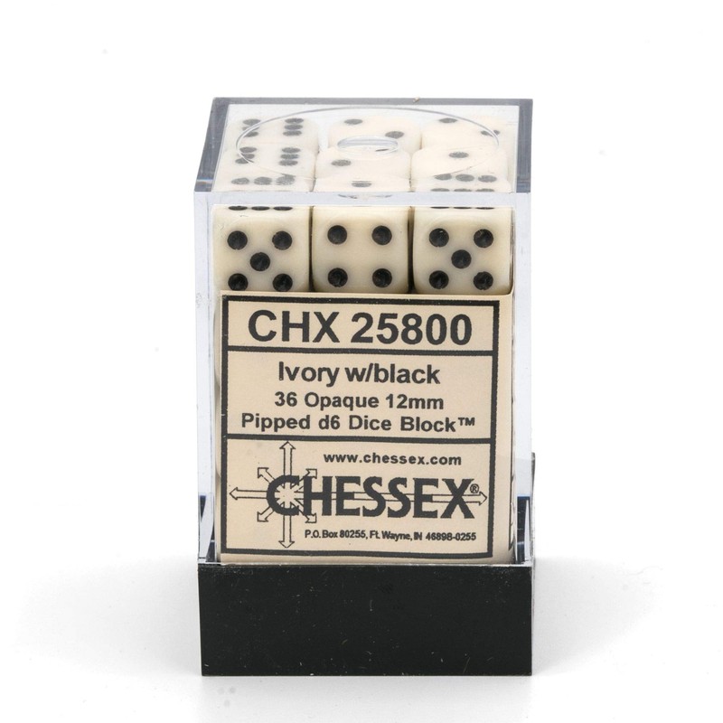 Chessex CHX25800 Dice-Opaque: 36D6 Ivory/Black Set