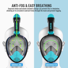 G2RISE SN01 Full Face Snorkel Mask with Detachable Camera Mount, Anti-Fog and Foldable Design, Advanced Breathing System for a Safe Adults/Kids Snorkeling Experience (BlackBlue, XS)