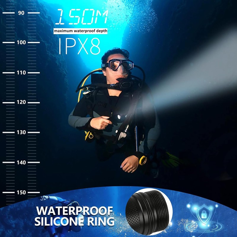 Genwiss Dive Light, 2000 Lumen Waterproof Flashlight with 5 Modes,