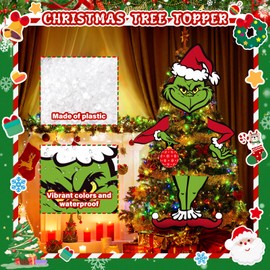 Funny Grinchmas Tree Topper Decorations:Christmas Tree Topper Tree Ornament Christmas Decor Indoor Home Xmas Party Supplies(B)