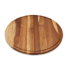 TeakCraft Teak Round Cutting Board With Juice Groove, Serving Tray, (17.5 x 17.5 x 0.75), FSC Certified Carving Board, The Mimir