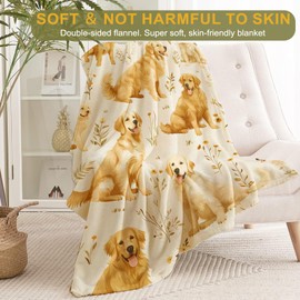 ainori Golden Retriever Flannel Blanket - Lightweight Soft Cozy Gifts Blankets for Dog Lovers, Kids, Women,Cute Floral Art Style Throw,Elegant Home Room Modern Retro Decor 50x60in
