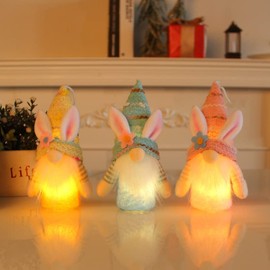gowoppp Lightable Easter Bunny Gnome Set, Leprechaun Swedish Gnome Night Light Tomte Nordic Elf Figurine Spring Home Easter Decoration Gift