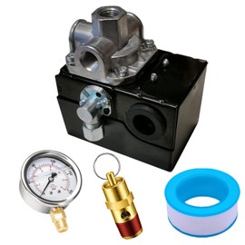 Yuncoold CW207576AV Pressure Switch For Campbell Hausfeld Air Compressor 125/95 Psi 26Amps Replace 69JG109569R 69JF7LY2C With 200 Psi pressure gauge