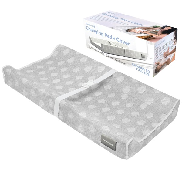 Contoured Changing Pad - Waterproof & Non-Slip, Includes a Cozy, Breathable, & Washable Cover - Jool Baby (Gray)