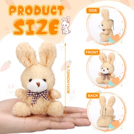 Sotiff 24 Pcs Plush Bunny Stuffed Animal Bulk 4.7 Inch Mini Bunnies Doll Keychain Furry Rabbit with Bow Tie for Boys Girls Birthday Party Favors Wedding Graduation Gifts Holiday (Earth Color)