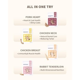 PET-EVER PureFeast Freeze-Dried Cat & Dog Treats Trial Variety Pack – Single-Ingredient Healthy Proteins (Rabbit Tenderloin, Pork Heart, Chicken Neck & Breast), Raw Nutrition, No Additives, 1.1 oz