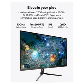 Pixio PX275 Wave 27 inch 100Hz Refresh Rate QHD 1440p Resolution IPS Panel 1ms MPRT Response Time Gaming Monitor with Adaptive Sync