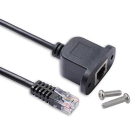 JuHXenWire RJ11 RJ12 Straight Through Wired 6P6C Female Panel Mount to 6P6C Male Extension Cable (0.5M,Straight Through)