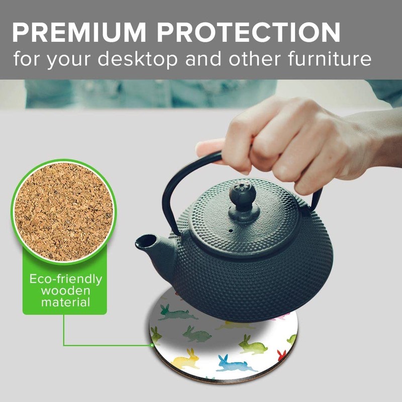 1 x Round Jumbo Size Coaster 12cm Colourful Rabbits Pattern