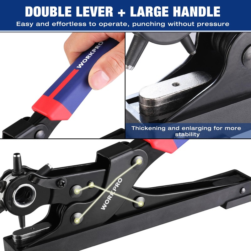 WORKPRO Desktop Leather Hole Punch Set, Rotary Belt Hole Puncher