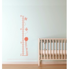 Butterflies and Flowers Growth Chart Vinyl Decals Girls Room Decor 7.5x37-Inch Coral