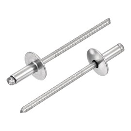 sourcing map 100Pcs 1/8"x5/16" 304 Stainless Steel Large Flange Round Head Rivets, Large Cap Open End Blind Rivets for Construction, Automotive Manufacturing, Aerospace, Shipbuilding (Silver)