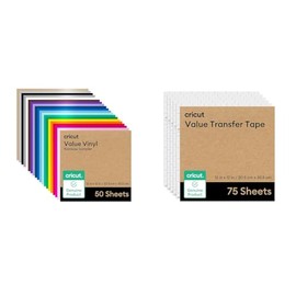 Cricut Value Permanent Vinyl - 50-Sheet Rainbow Sampler, (12in x 12in) + Cricut Value Transfer Tape 75-Sheets (12in x 12in)