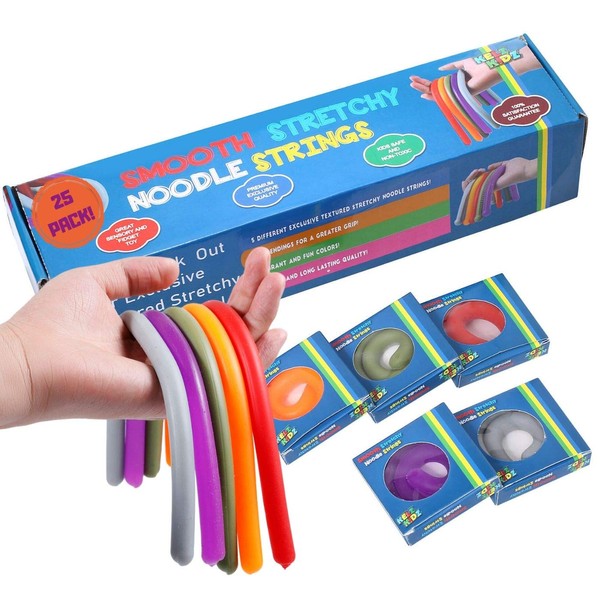 KELZ KIDZ Durable Smooth Stretchy String Fidget and Sensory Toy - Bulk Buy - 25 Packs of Individually Packaged Monkey Noodles - Fun and Therapeutic Stress and Anxiety Reliever for Kids