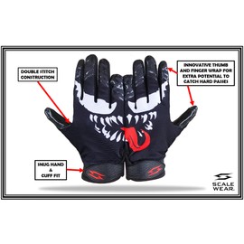 Villain Football Receiver Gloves Black - Battle Unleash Your Venom Stealth Elite Tacky Pro Grip Palms Men Adult Youth Kids Boys (Youth - XS)
