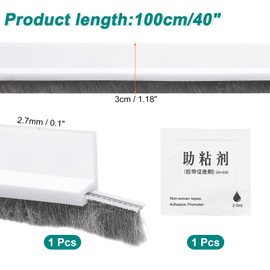 uxcell Door Sweep for Bottom of Door, 1.2" x 40" Door Draft Stopper with Brush Weather Stripping with Self Adhesive for Exterior & Interior Doors Blocker Dust Cold Heat Noise, White