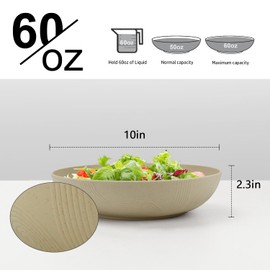 Homienly 65 oz Large Salad Bowls Wheat Straw Big Bowls 10 inch Serving Bowls Wheat Straw Plates Bowls Set of 6 Wide and Shallow Bowls for Kitchen Dishwasher Safe-Beige