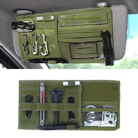 MLAHUIER Car Sun Visor Organizer, Nylon Tactical Molle Visor Organizer Panel Storage Pouch Holder, Visor Organizer for Trucks, Universal Car Interior Accessories(Army Green)