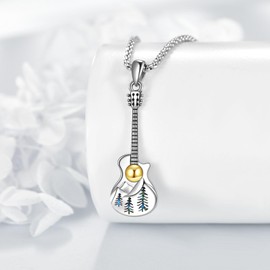 HKPATOP Guitar Necklace 925 Sterling Silver Mountain Necklace Music Jewelry Gift for Women Men