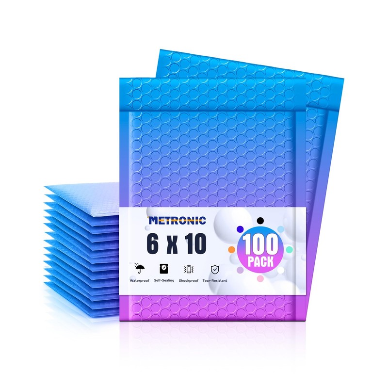 Metronic Bubble Mailers 6x10 Inch 100 Pack BluePurple Usable Size