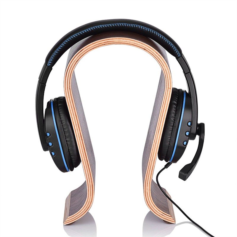 U Shape Wood Headphones Stand Holder Hanger Wooden Headset Desk