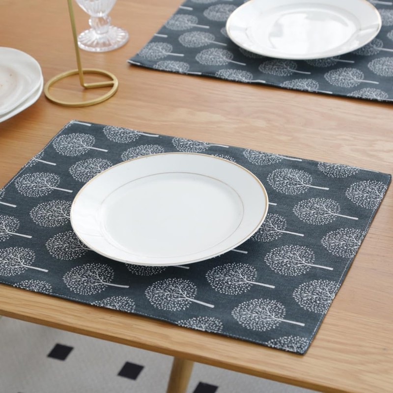 CosyAurora Placemats Mulberry Trees, 30 x 40 cm, Navy Grey,