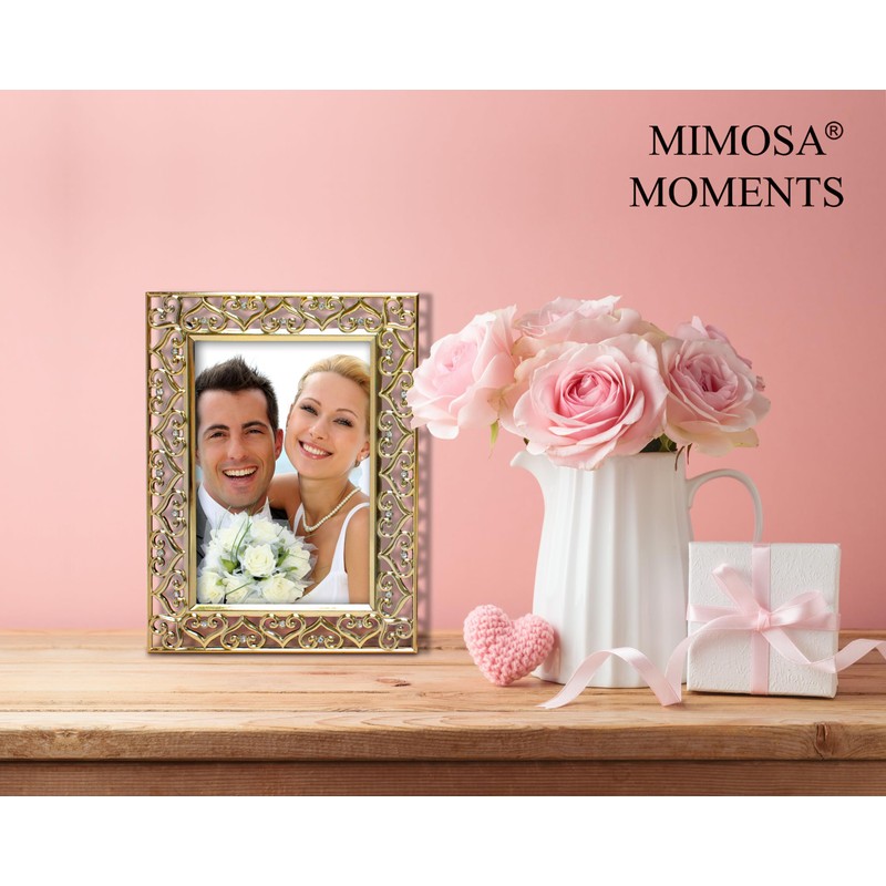 MIMOSA MOMENTS Heart Border Metal Picture Frame with Rhinestones Décor