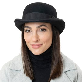 Lierys Felt Bowler Wool Felt Hat Bowler Hat Unisex for Men and Women Groom Hat Bowler with Grosgrain Ribbon With Hem Winter Summer Occasion Hat with Lining - 61 cm black