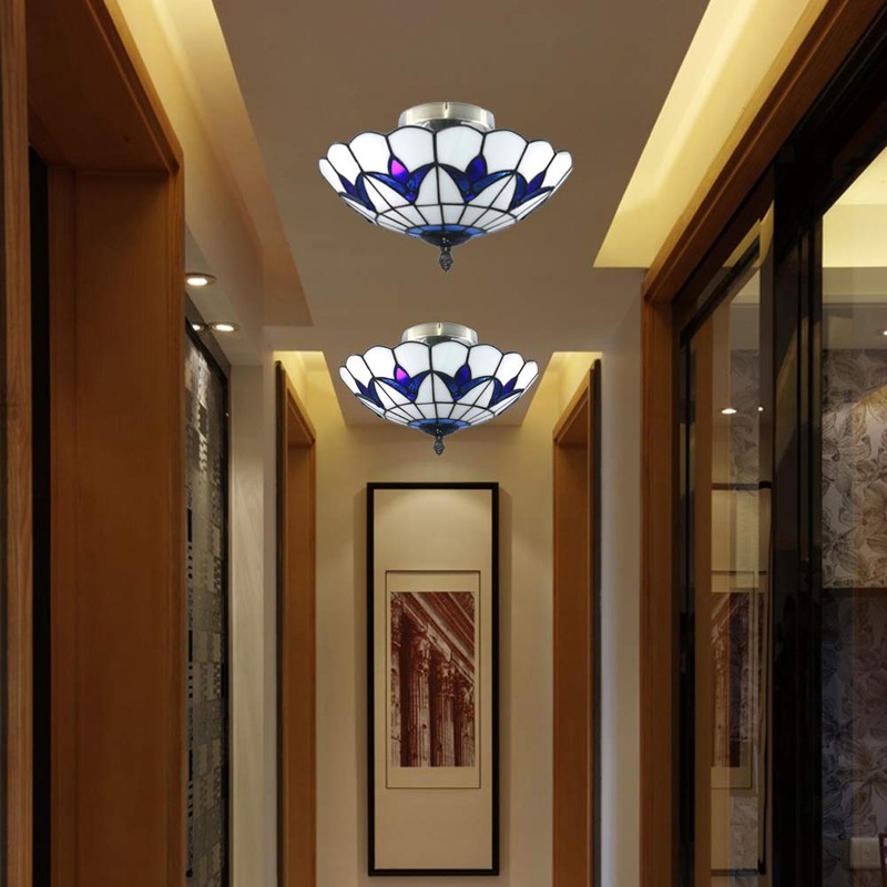 Skyweel 12 Inch Vintage Chandeliers Light Tiffany Style Stained Glass