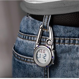 Lancardo Clip on Multi-Function Digital Carabiner Watch Backpack Fob Watch for Men and Women with Alarm Clock Date Week for Nurses Doctors Chefs Climbers Home Office Outdoor Use - Black