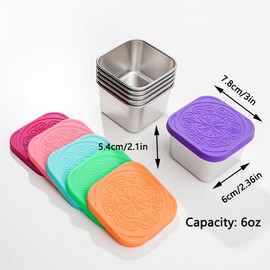 6 Pcs Stainless Steel Snack Containers - 6OZ Reusable Compartment Condiment Box with Lids for Adults Kids, Grab and Go Divided Snack Food Storage Containers Sauce Cups for Travel, School and Camping