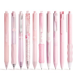 ZenithAura 10-Piece Set Pastel Gel Ink Pens, Sweet Notes 0.5 Mm Fine Point Retractable 10-Piece Black Ink Ballpoint Pens for Writing, Journaling, School, Office, Pink