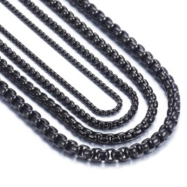 Ostan Men's, Women's Stainless Steel Box Chain, Briolette Chain, Venetian Link Chain, Necklace, Black, Width 2-5 mm, Length 45-80 cm, Stainless Steel, black
