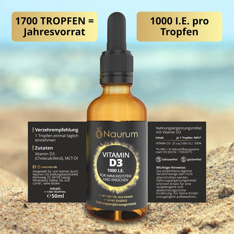 NAURUM® Vitamin D3-50 ml (1700 Drops) - Highest Permitted Daily