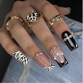 18 pcs 3D Alloy Cross Luxury Nail Charms,Pearl Gems Diamond Alloy Crystal Rhinestones Nail Decor for Acrylic Nail Art DIY Nail Designs（6 Styles）