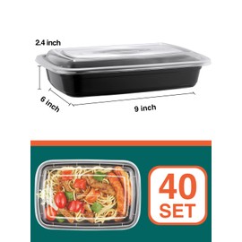 NEEBAKE 40 Sets 38oz Meal Prep Container - Reusable Plastic Food Storage Containers with Lids, Fits Microwave, Freezer and Dishwasher Safe