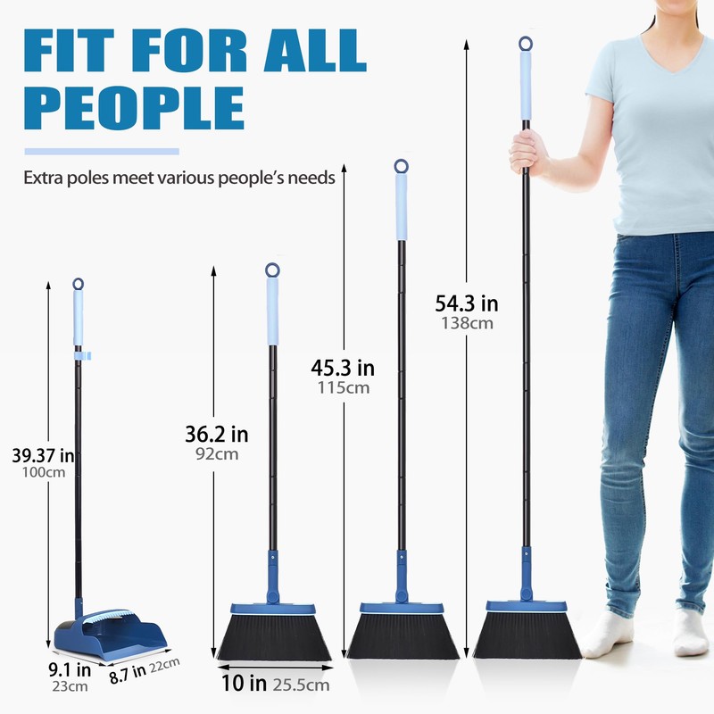 JEHONN Dustpan and Brush Set, 54 inches Long Handle Swivel