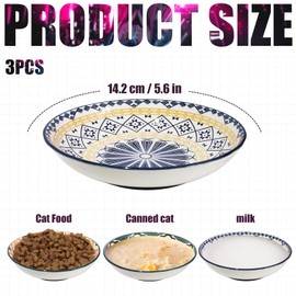 3Pcs Cat Food Bowls, 5.5 Inches Ceramic Cat Food Bowls with Nonslip Silicone Bottom, Anti Whisker Fatigue Cat Plates for Indoor Cats, Wide Shallow Cat Food Bowl Kitten Dishes for Dry and Wet Food