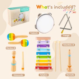 Montessori Toy from 1 Year Old Musical Instruments with Drum Drum for Babies Music Wooden Toy Set for Children from 1 2 3 4 Years Educational Toy for Gift Girls Boys